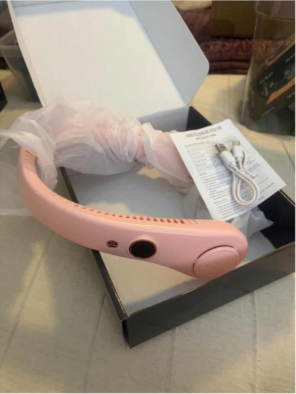 Pink Rechargeable Hanging Neck Fan - Picture 6 of 8